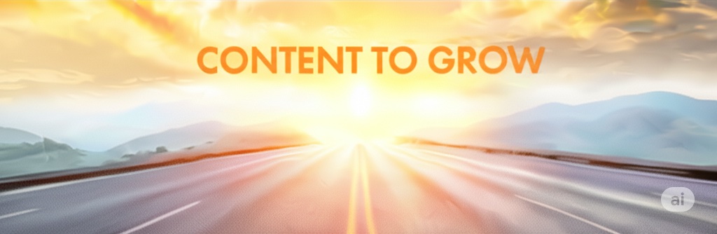 Content to Grow banner showing a road leading to a sunrise